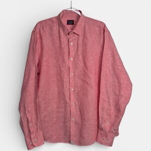 UNTUCKit Mens XL Red 100% Linen Shirt Long Sleeve Button Down Coral Light Weight